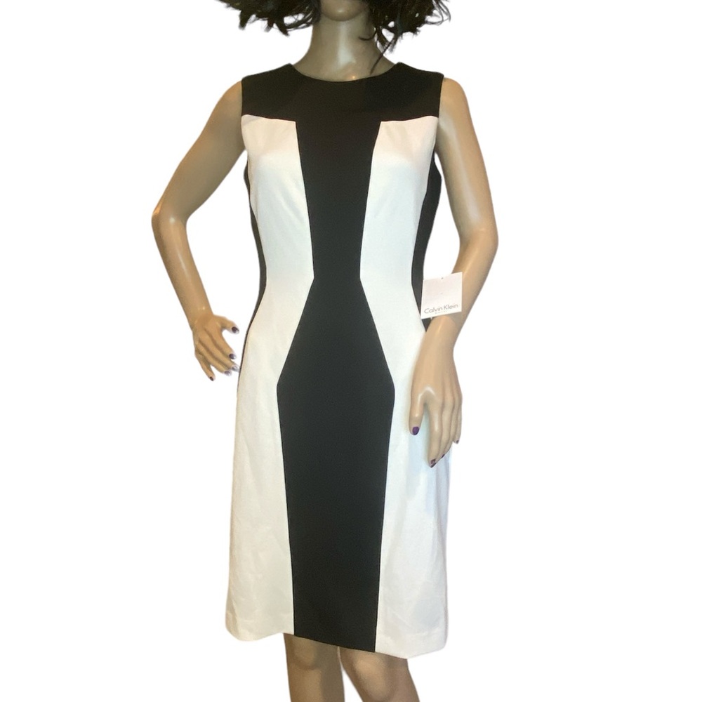 Calvin Klein Sleeveless Black and White Panels Knee Length Dress Size 6 NWT